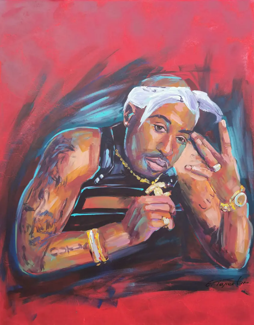 2Pac Shakur Portrait - Hip-Hop Legende Acrylbild auf Leinwand 80x100cm von Arte Tarantino